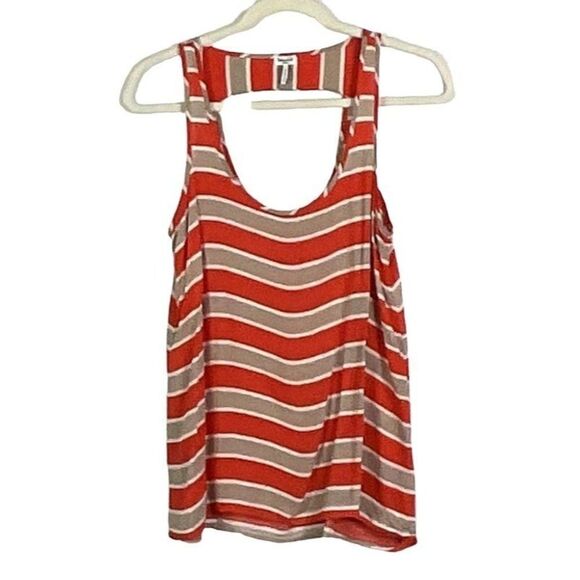 Splendid Orange/Coral, White, Tan Stripe Top, size small, 100% rayon - Picture 3 of 8
